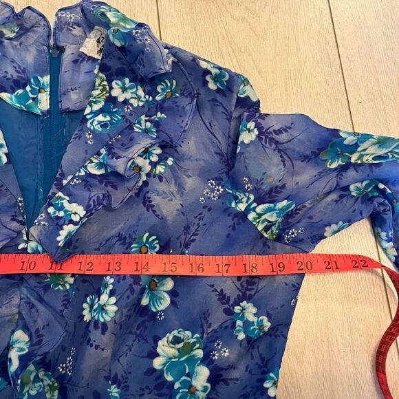 Vintage 60s Missy Matron Spi Bor maxi floral blue bell dress - Picture 11 of 13